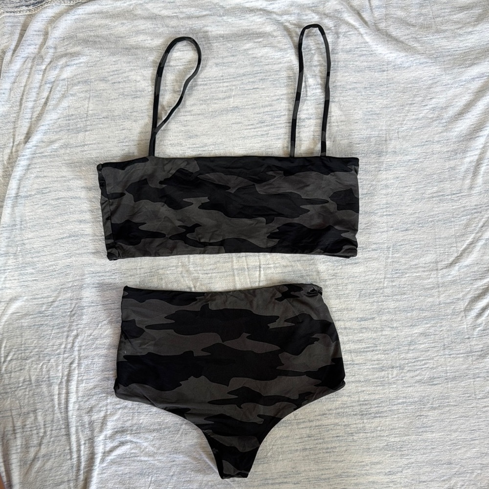 Camo Print Bikini Set - Black and Gray
